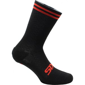 SIXS SHORT MER. WOOL SOCKS BLACK/RED STRIPES